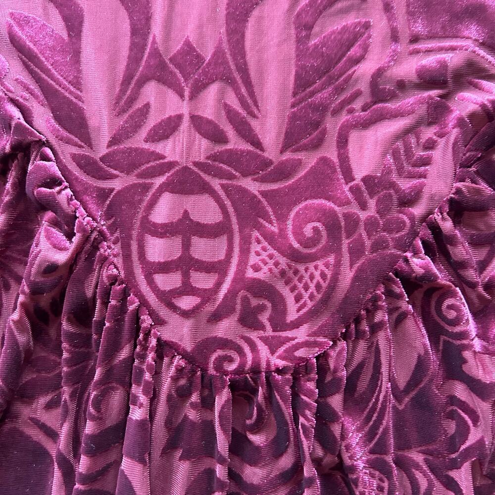 Ultra Pink Boho Velvet Tunic Top – Bell Sleeves in Deep Burgundy size M - Picture 2 of 9